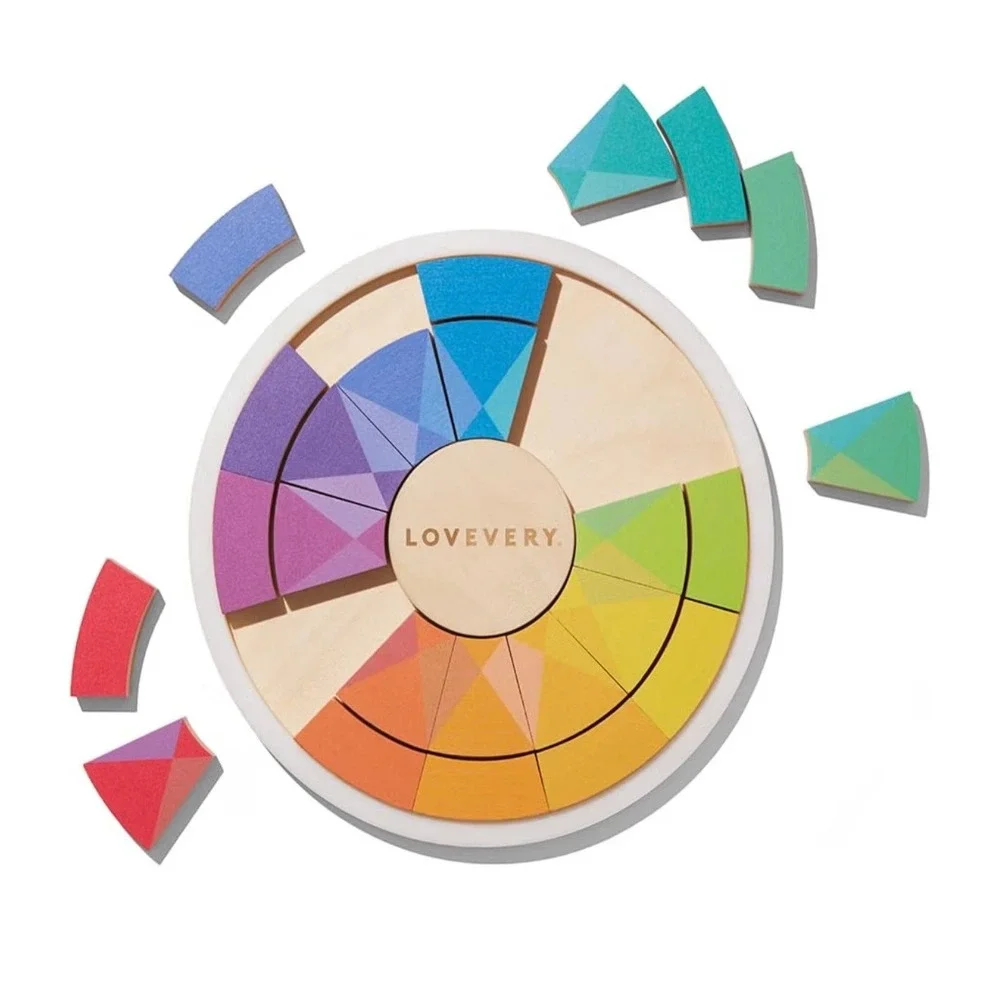 Lovevery Mosaic Wooden Puzzle Multicolor Rainbow Geometric Circular Toddler Toy